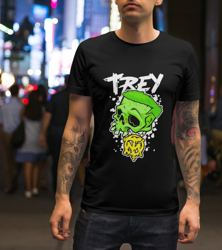 Trey Skull Green Neon Melting Art By Trey Miguel T-Shirt
