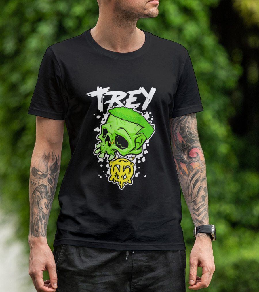 Trey Skull Green Neon Melting Art By Trey Miguel T-Shirt