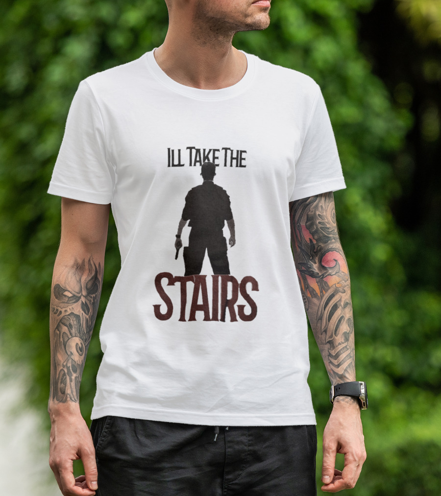 I'll Take The Stairs Shadowy Figure With Gun T-Shirt