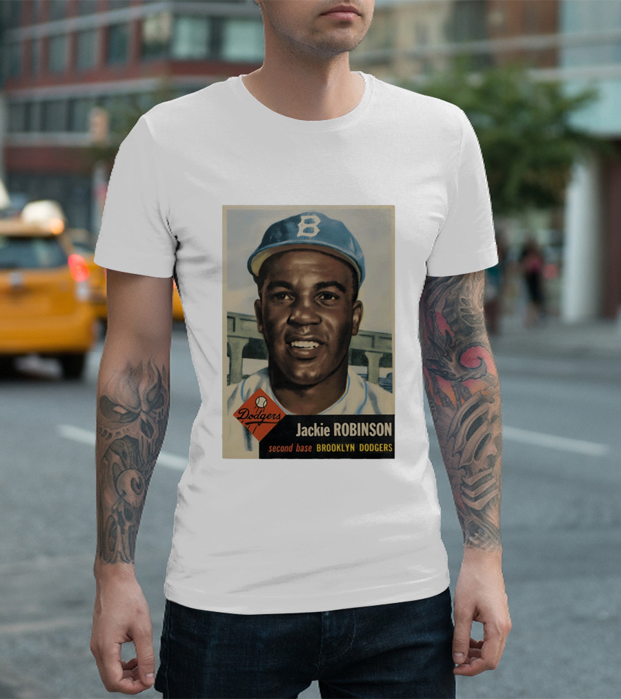 Dodgers Jackie Robinson Second Base Brooklyn Dodgers Topps Baseball Card T-Shirt