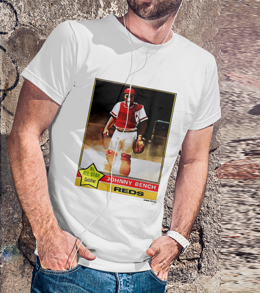Johnny Bench Cincinnati Reds 1976 Topps NL All Star Catcher Retro Card T-Shirt