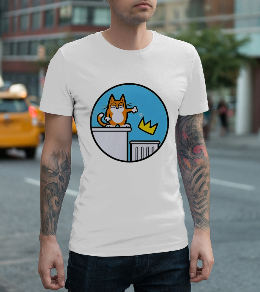 Orange Cat Discarding Crown No King Mark Parisi T-Shirt