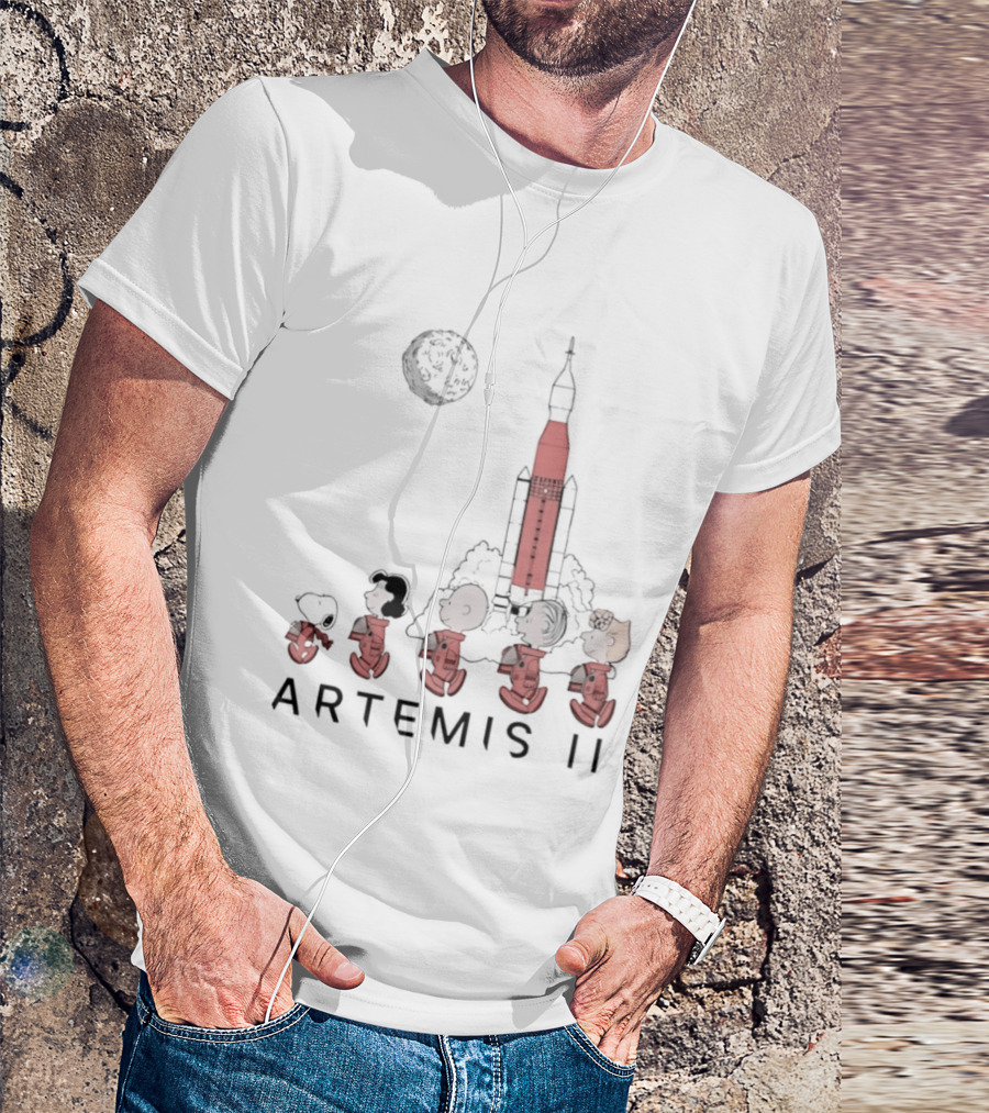 Peanuts Characters Astronaut Outfits Moon Artemis II Rocket T-Shirt