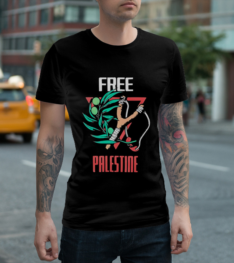 Free Palestine Slingshot And Olive Branch T-Shirt