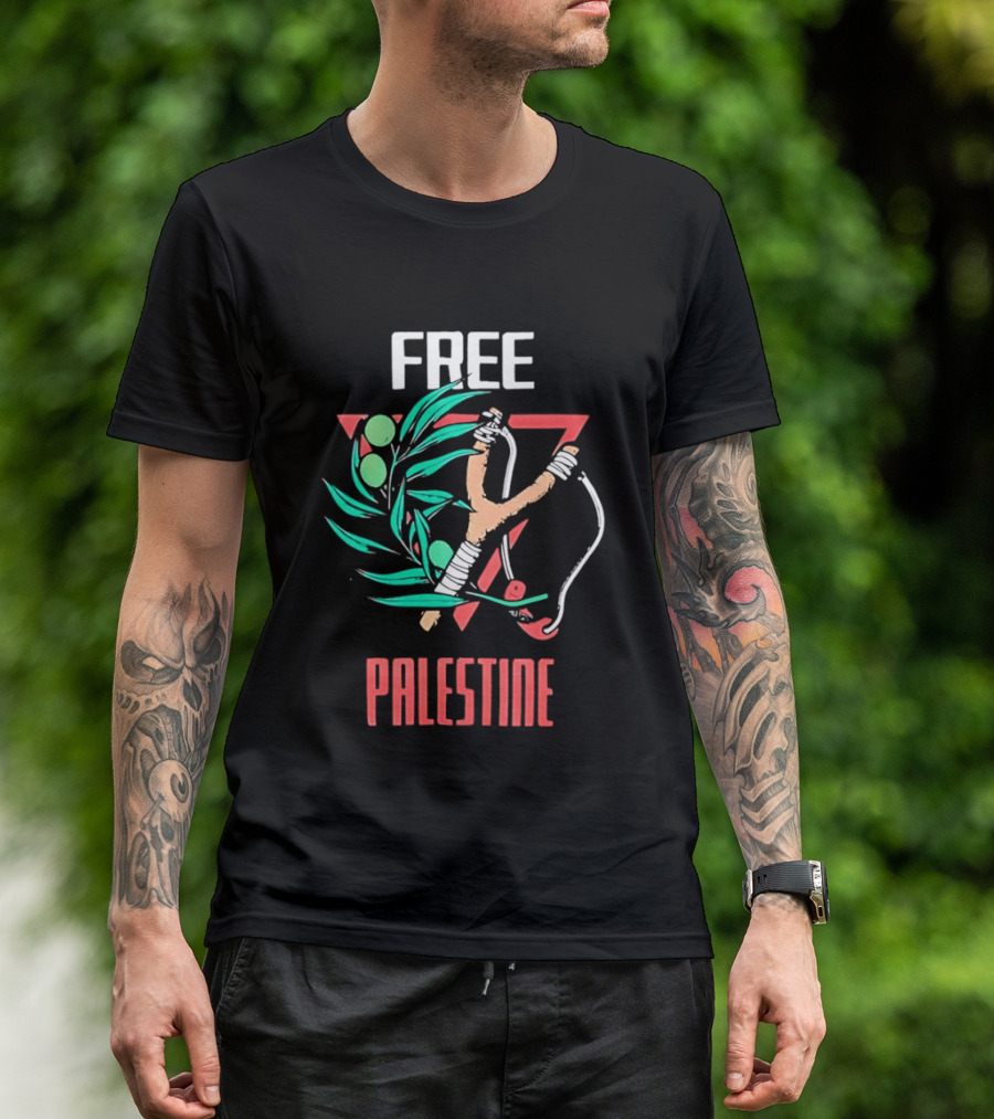 Free Palestine Slingshot And Olive Branch T-Shirt