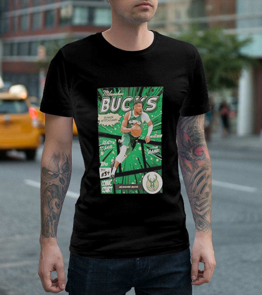 Milwaukee Bucks Giannis Antetokounmpo Comic Court Issue #34 T-Shirt