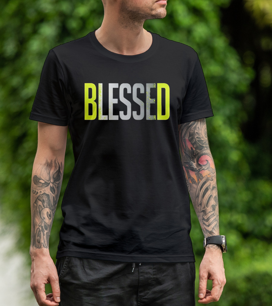 Blessed Neon Yellow Bold Text Vivid Splash Effect T-Shirt