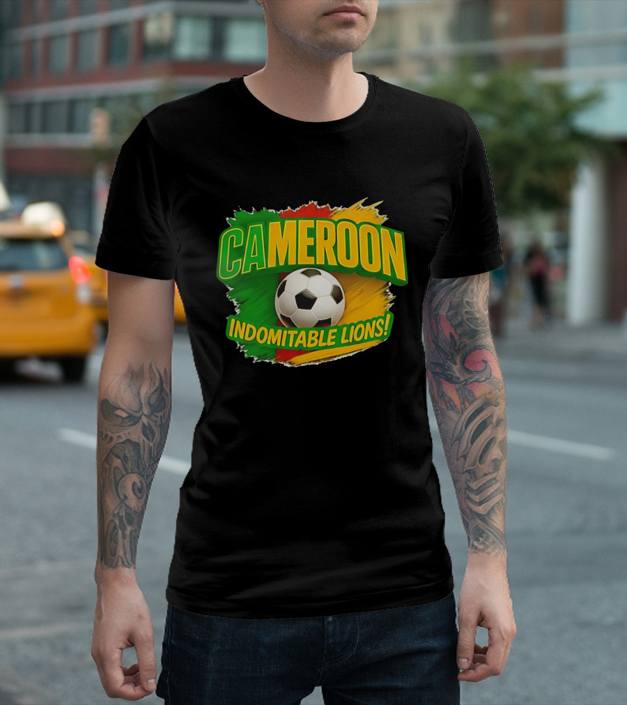 Cameroon Indomitable Lions Soccer Ball Icon With Colorful Brush Strokes T-Shirt