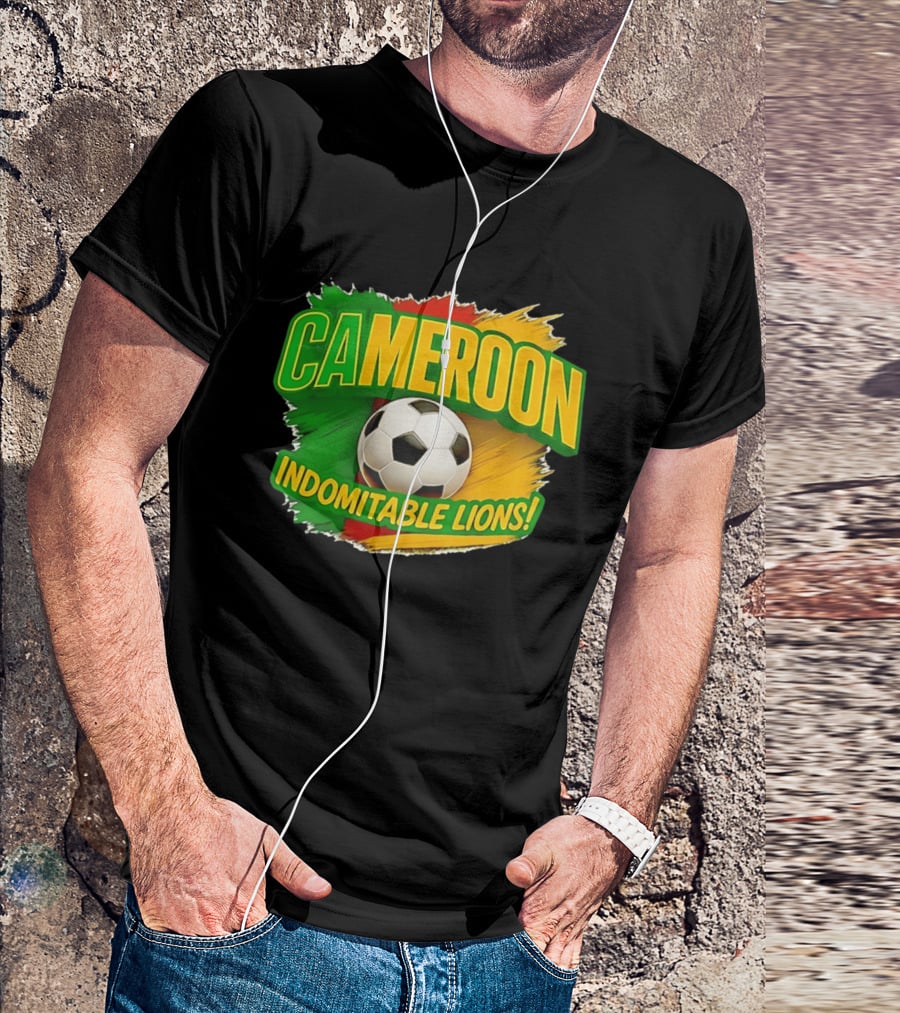 Cameroon Indomitable Lions Soccer Ball Icon With Colorful Brush Strokes T-Shirt