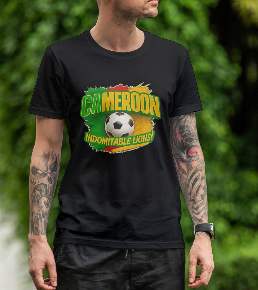 Cameroon Indomitable Lions Soccer Ball Icon With Colorful Brush Strokes T-Shirt