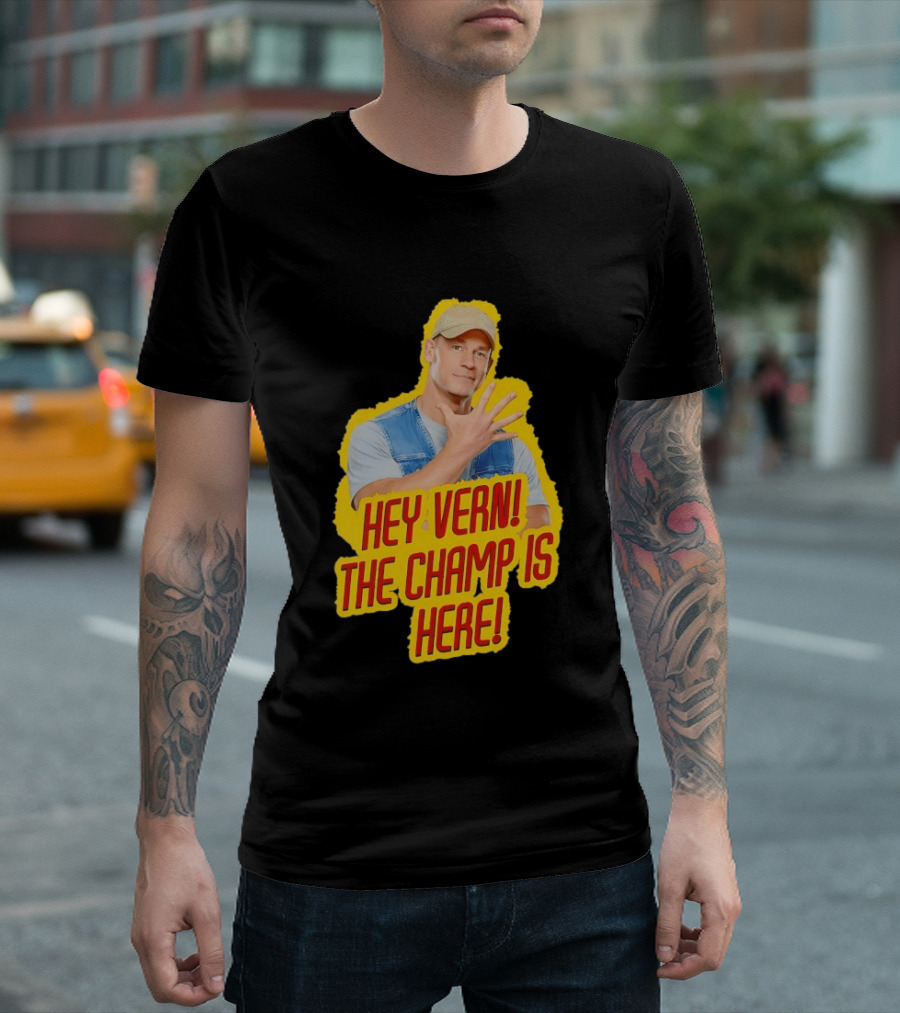 John Cena Hey Vern The Champ Is Here Hand Gesture Yellow Highlight T-Shirt