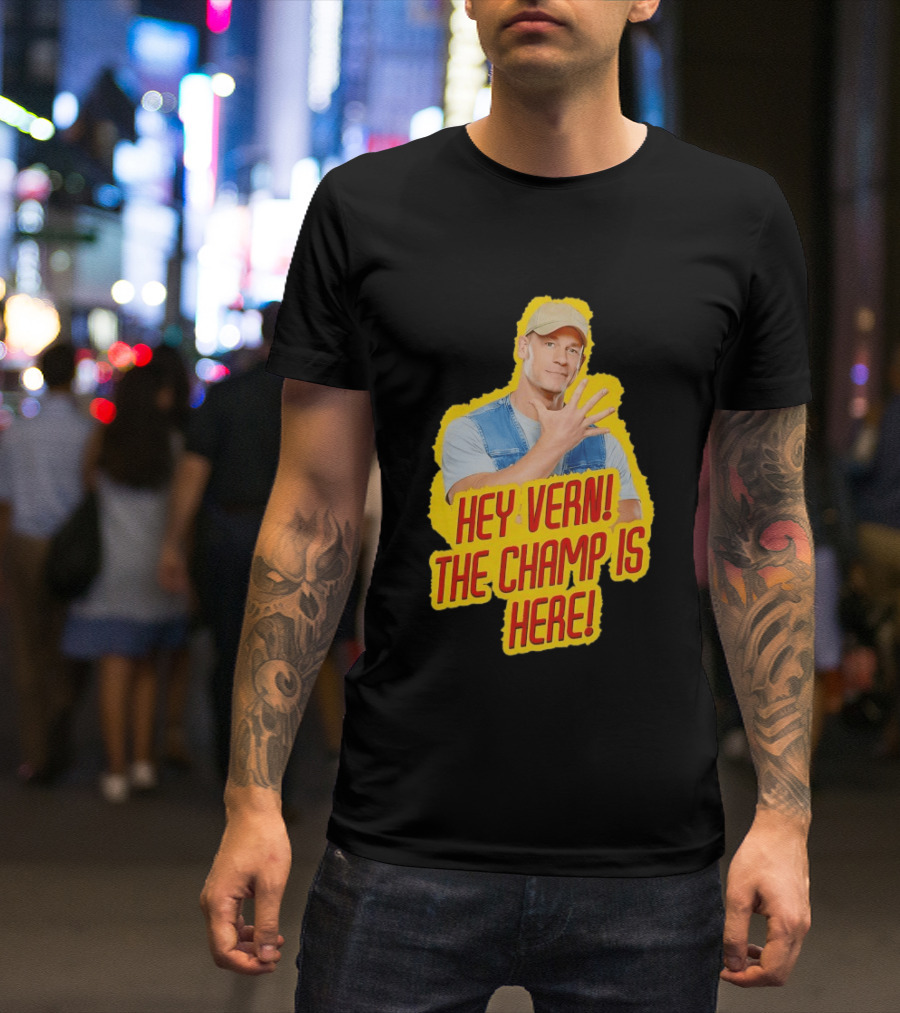 John Cena Hey Vern The Champ Is Here Hand Gesture Yellow Highlight T-Shirt