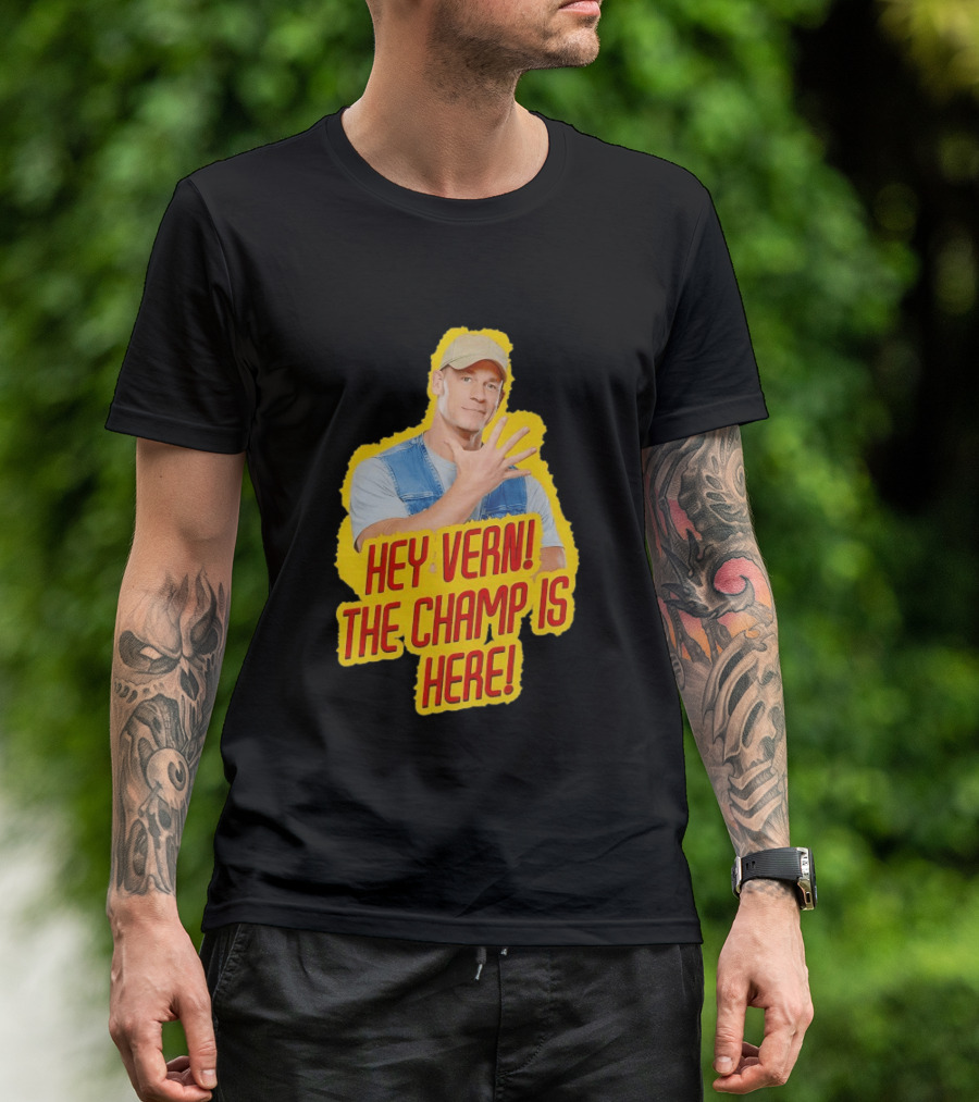 John Cena Hey Vern The Champ Is Here Hand Gesture Yellow Highlight T-Shirt