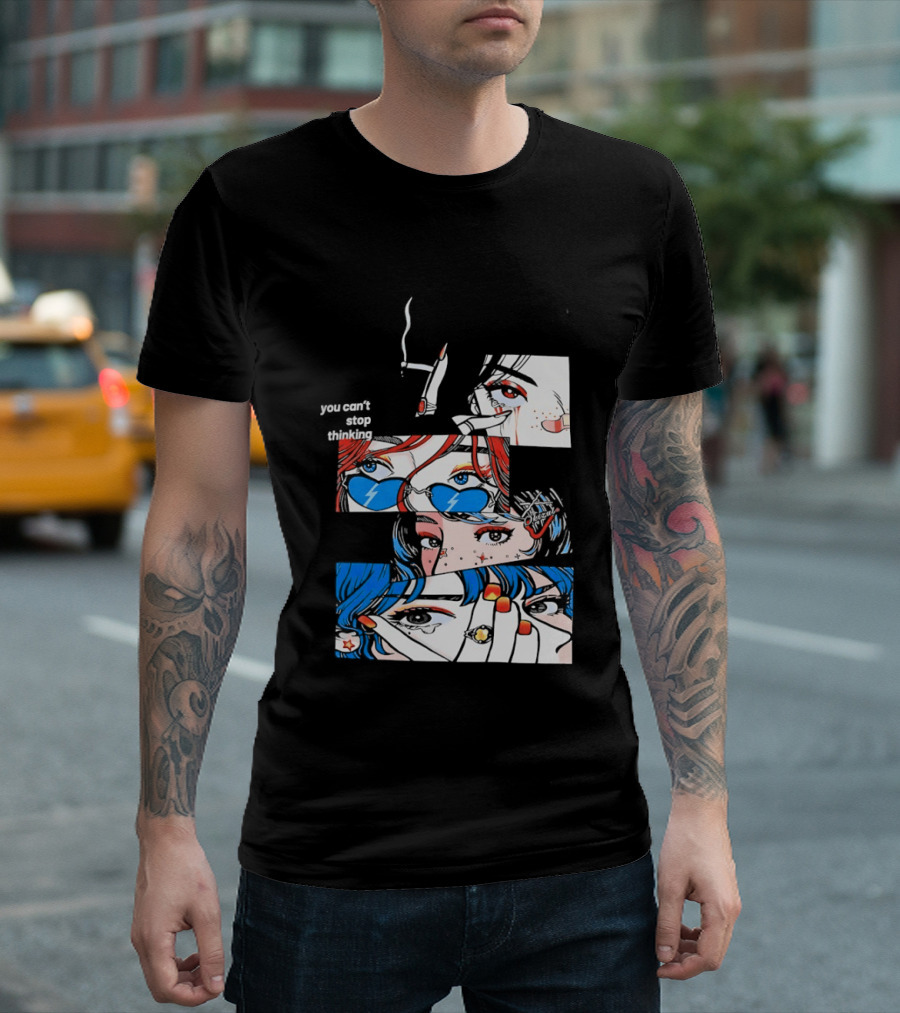 Rapidstreet Men Harajuku You Can't Stop Thinking Anime Vibrant Character Aesthetic T-Shirt