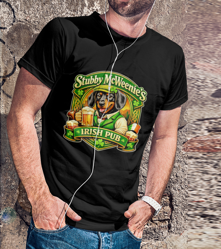 Stubby McWeenie's Irish Pub Dachshund Beer St Patrick's Day T-Shirt
