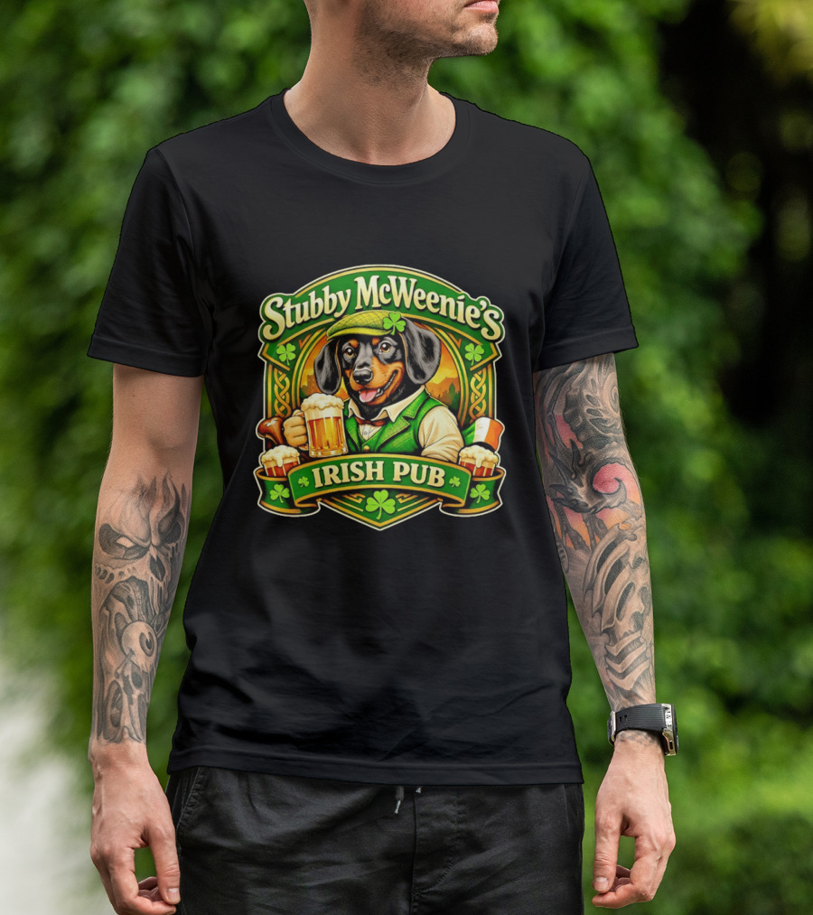 Stubby McWeenie's Irish Pub Dachshund Beer St Patrick's Day T-Shirt
