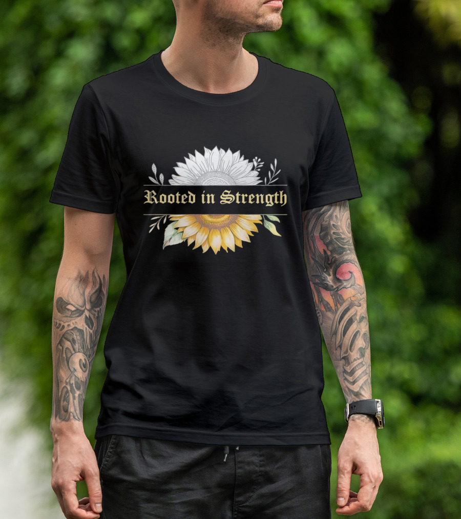 Rooted In Strength Sunflower Floral Motif T-Shirt