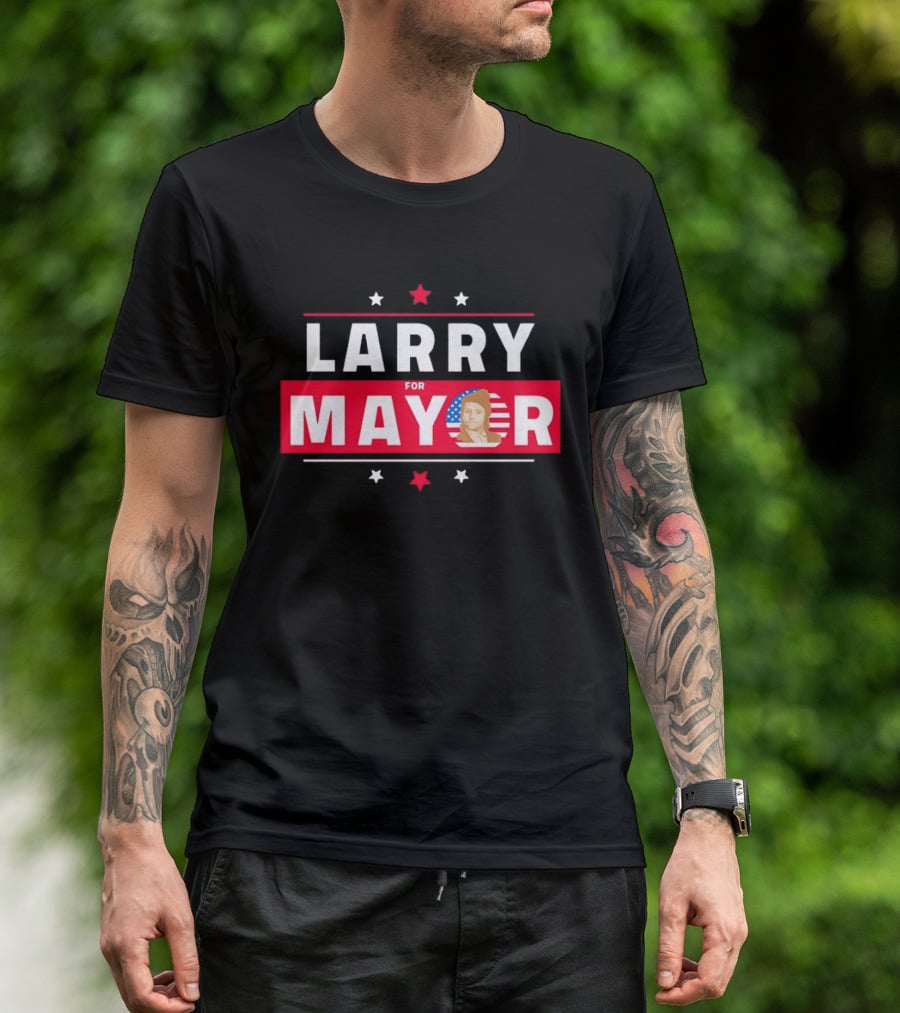 Larry For Mayor American Flag Style Candidate Image T-Shirt