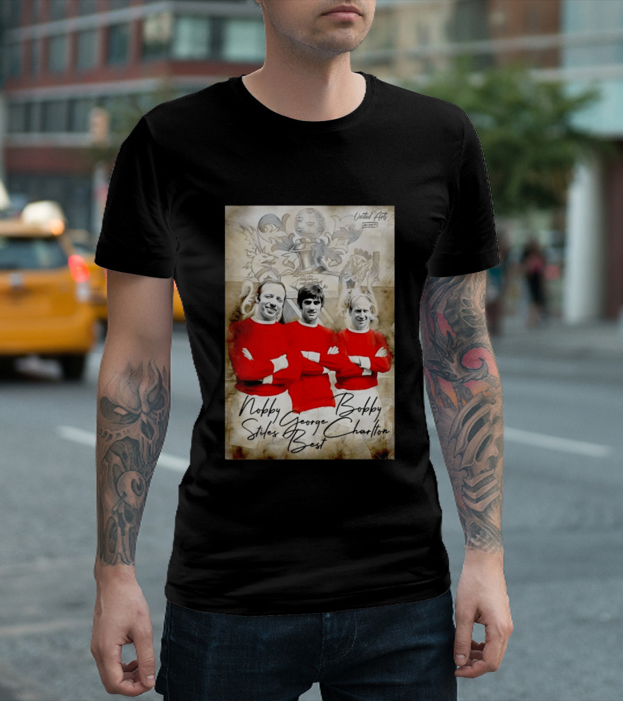 Nobby Stiles George Best Bobby Charlton Manchester United UEFA European Cup Lion Sketch T-Shirt