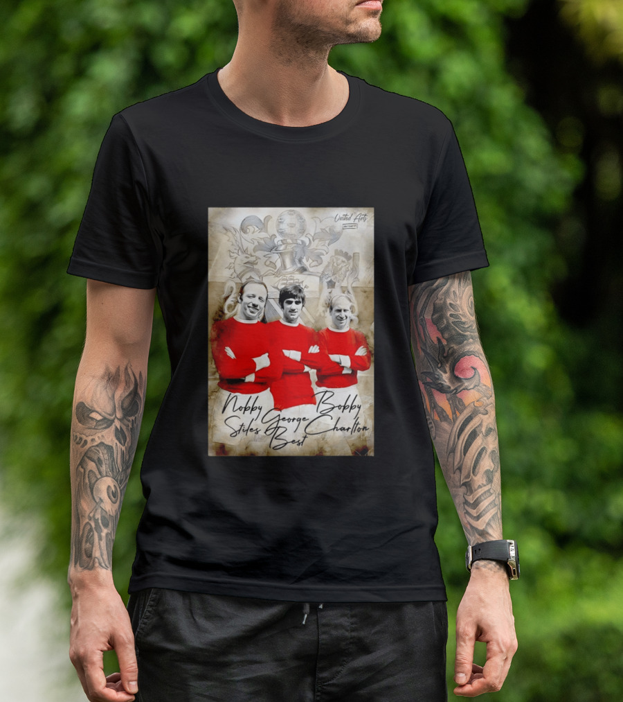 Nobby Stiles George Best Bobby Charlton Manchester United UEFA European Cup Lion Sketch T-Shirt