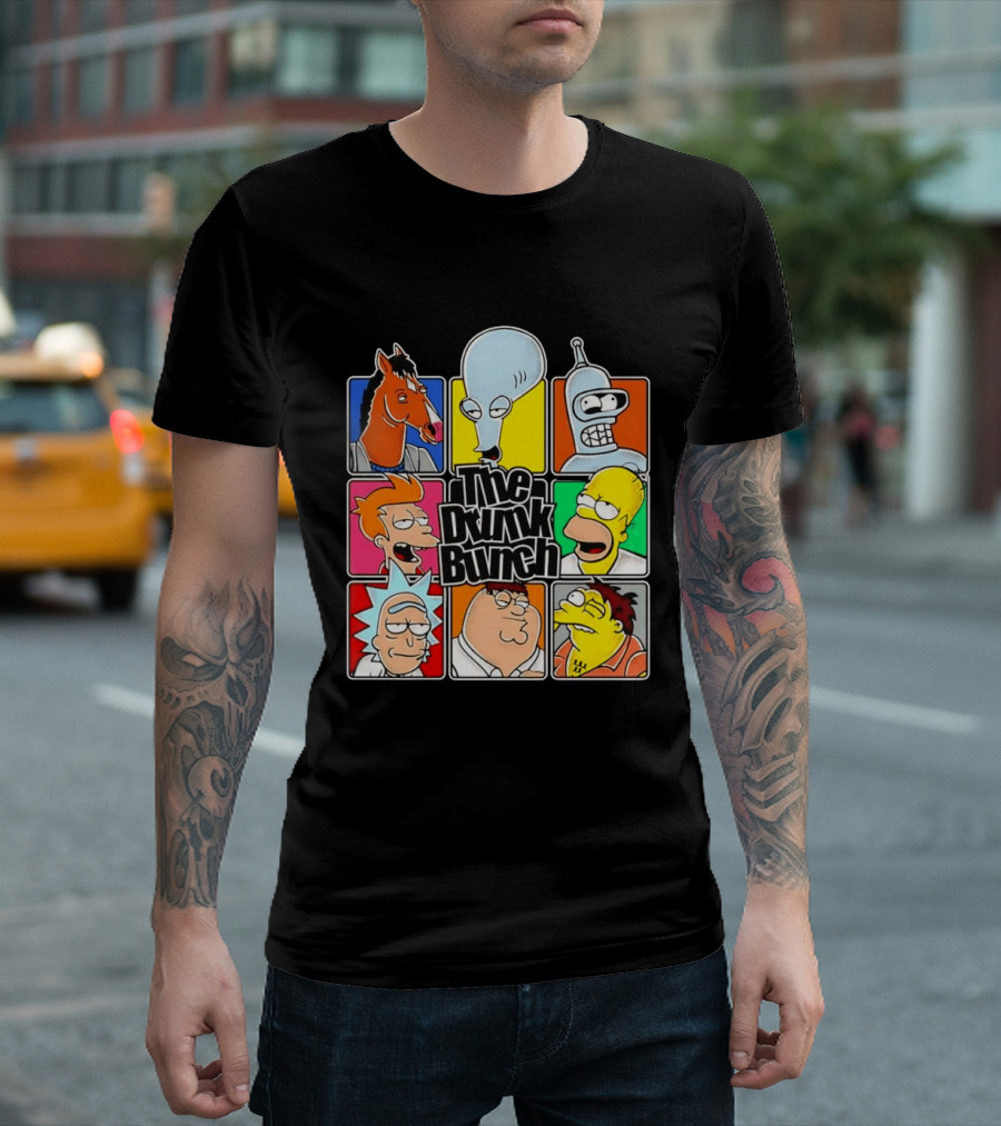 The Drunk Bunch Bojack Horseman Roger Bender Fry Rick Homer Peter Griffin Barney Gumble T-Shirt