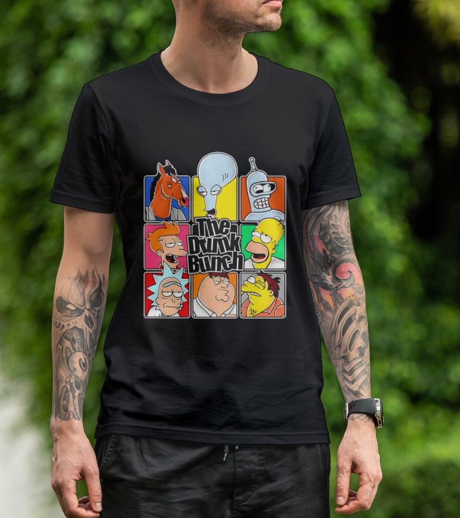 The Drunk Bunch Bojack Horseman Roger Bender Fry Rick Homer Peter Griffin Barney Gumble T-Shirt