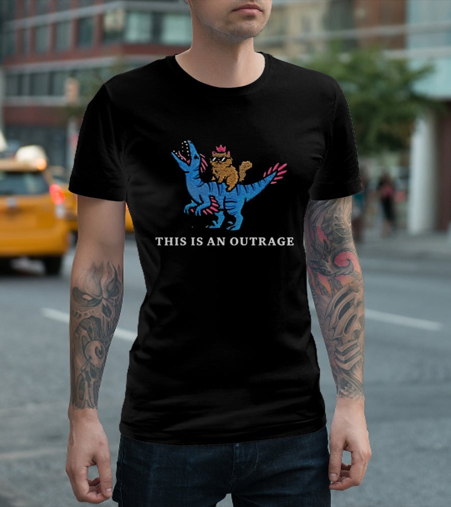 This Is An Outrage Dungeon Crawler Carl Cartoon Dinosaur With Cat T-Shirt