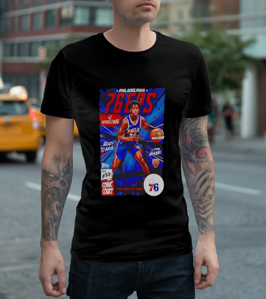 Philadelphia 76ers VJ Edgecombe Comic Court Ready To Save The Game T-Shirt