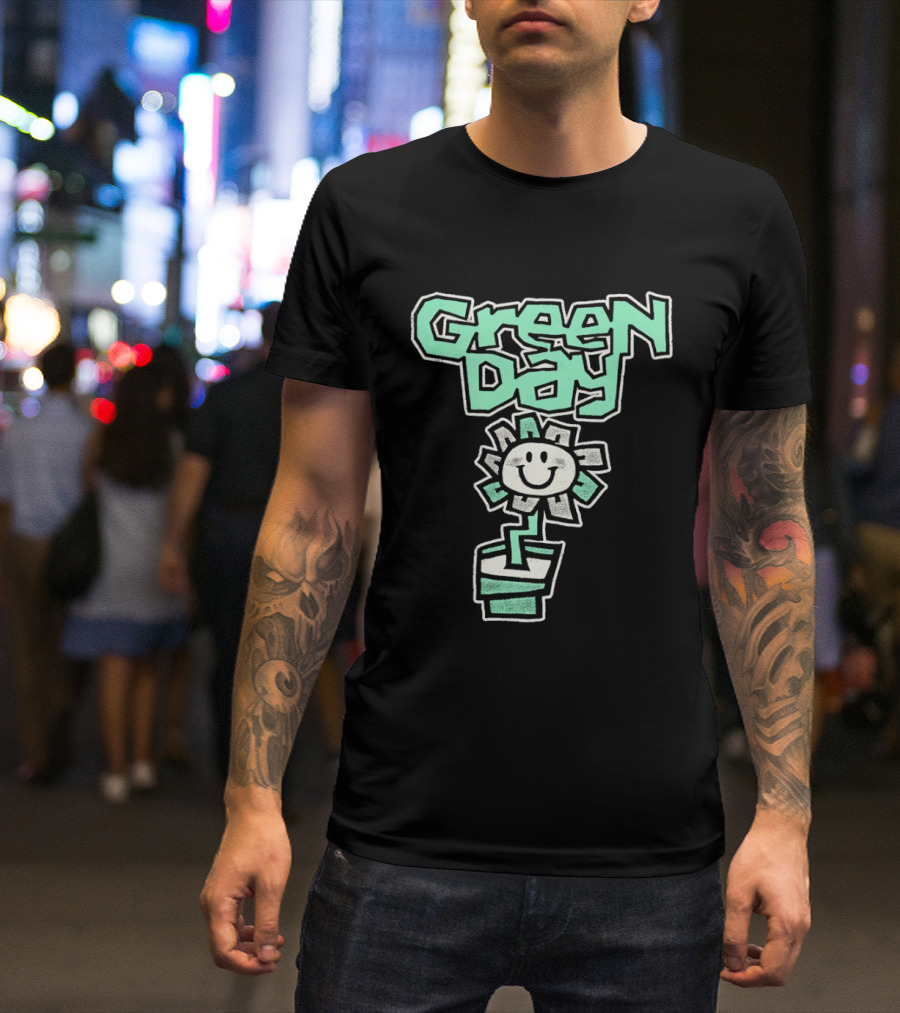 Green Day Flower Happy Smiling Potted Bloom T-Shirt