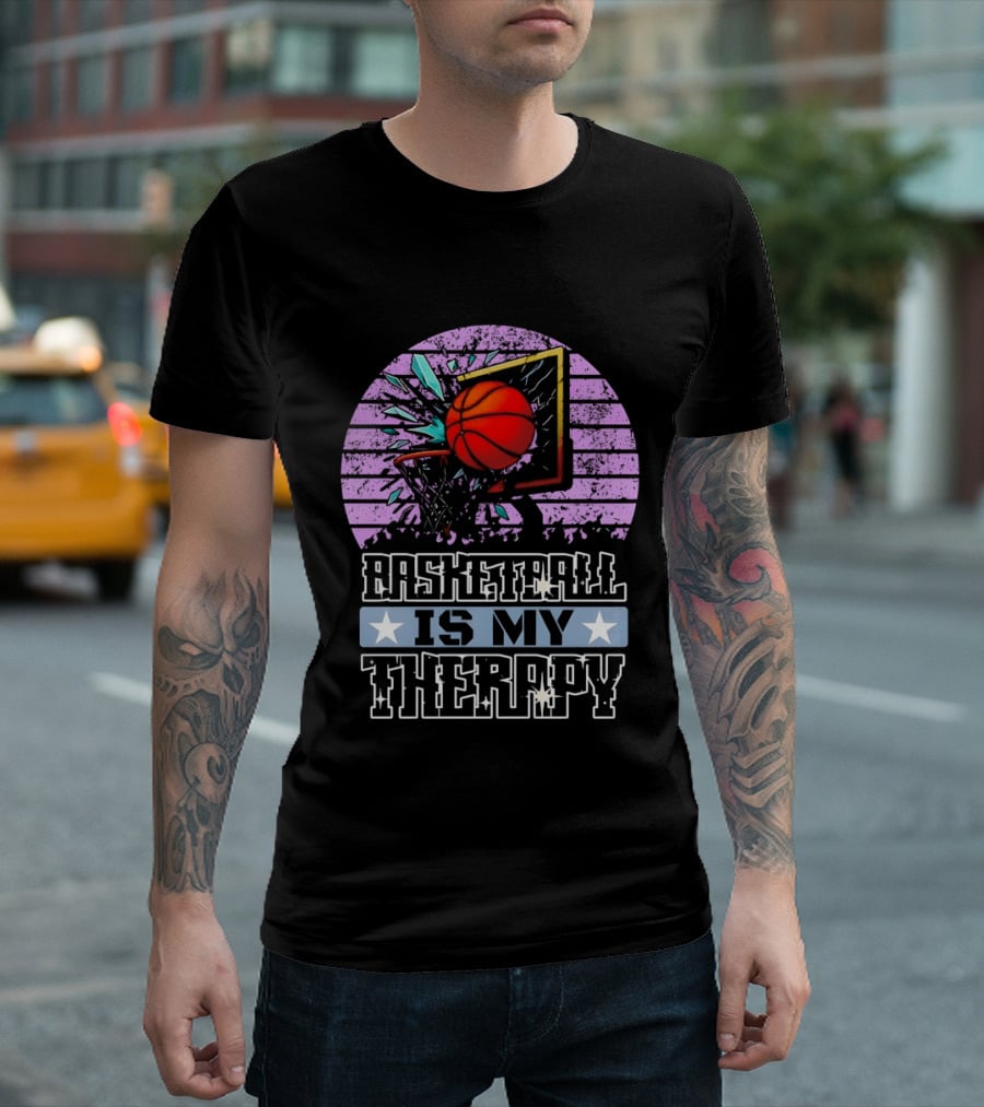 Basketball Is My Therapy Vintage Retro Hoop Design With Stars T-Shirt