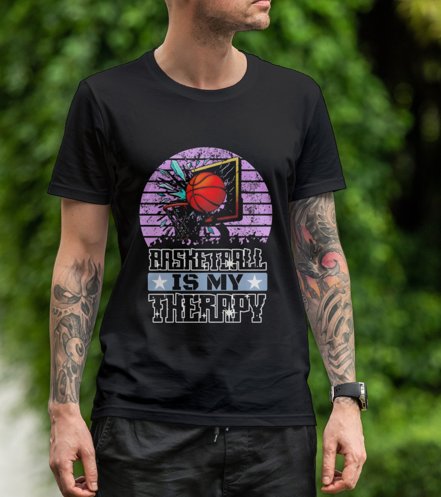 Basketball Is My Therapy Vintage Retro Hoop Design With Stars T-Shirt