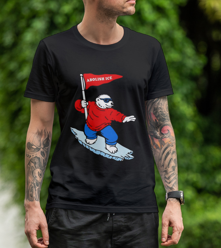 Polar Bear Surfing With Abolish ICE Flag T-Shirt