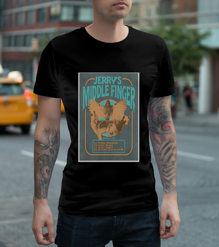 Jerry's Middle Finger Midwest 2026 Milwaukee Chicago St Louis Tour Dates T-Shirt