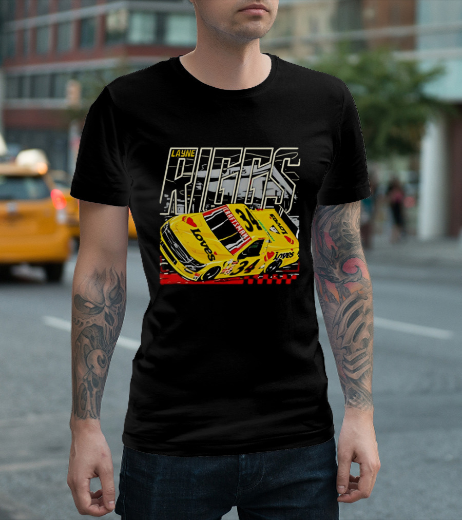Layne Riggs Loves Truck Racing With Vibrant Yellow Car T-Shirt