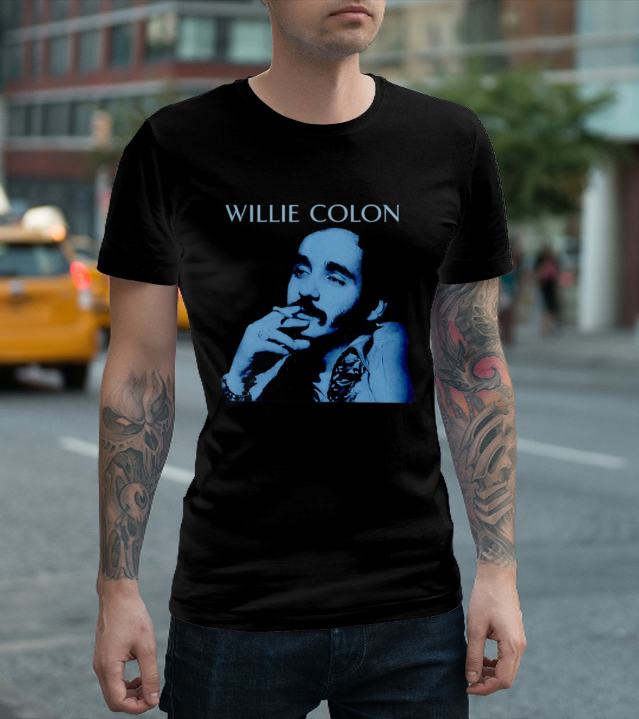 WILLIE COLON Blue Portrait Smoking Image T-Shirt