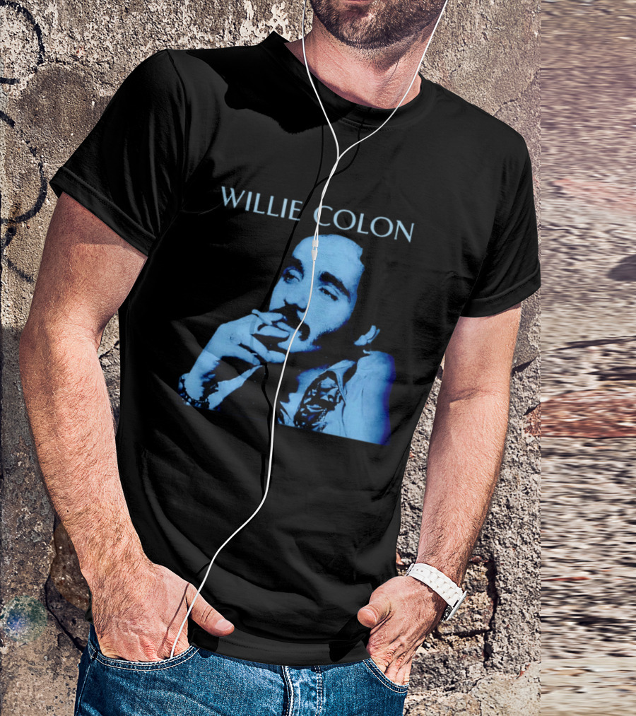 WILLIE COLON Blue Portrait Smoking Image T-Shirt