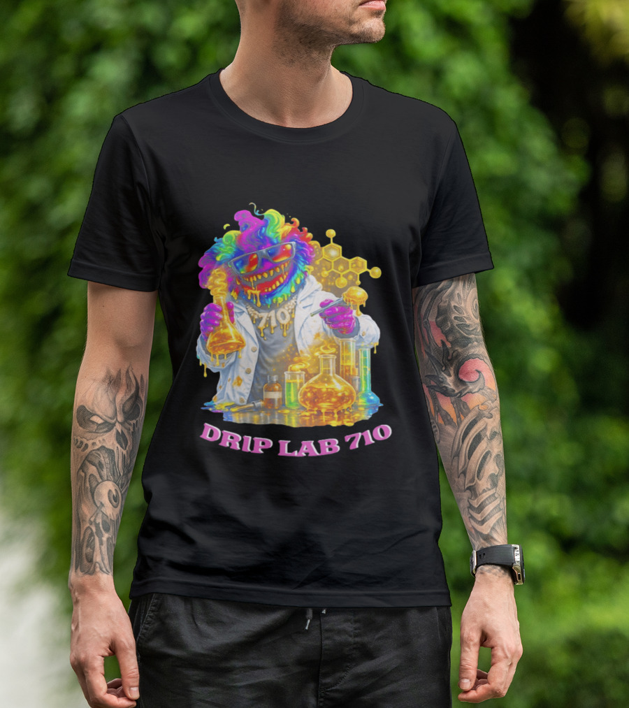 Drip Lab 710 Psychedelic Monster Chemist With Colorful Beakers T-Shirt