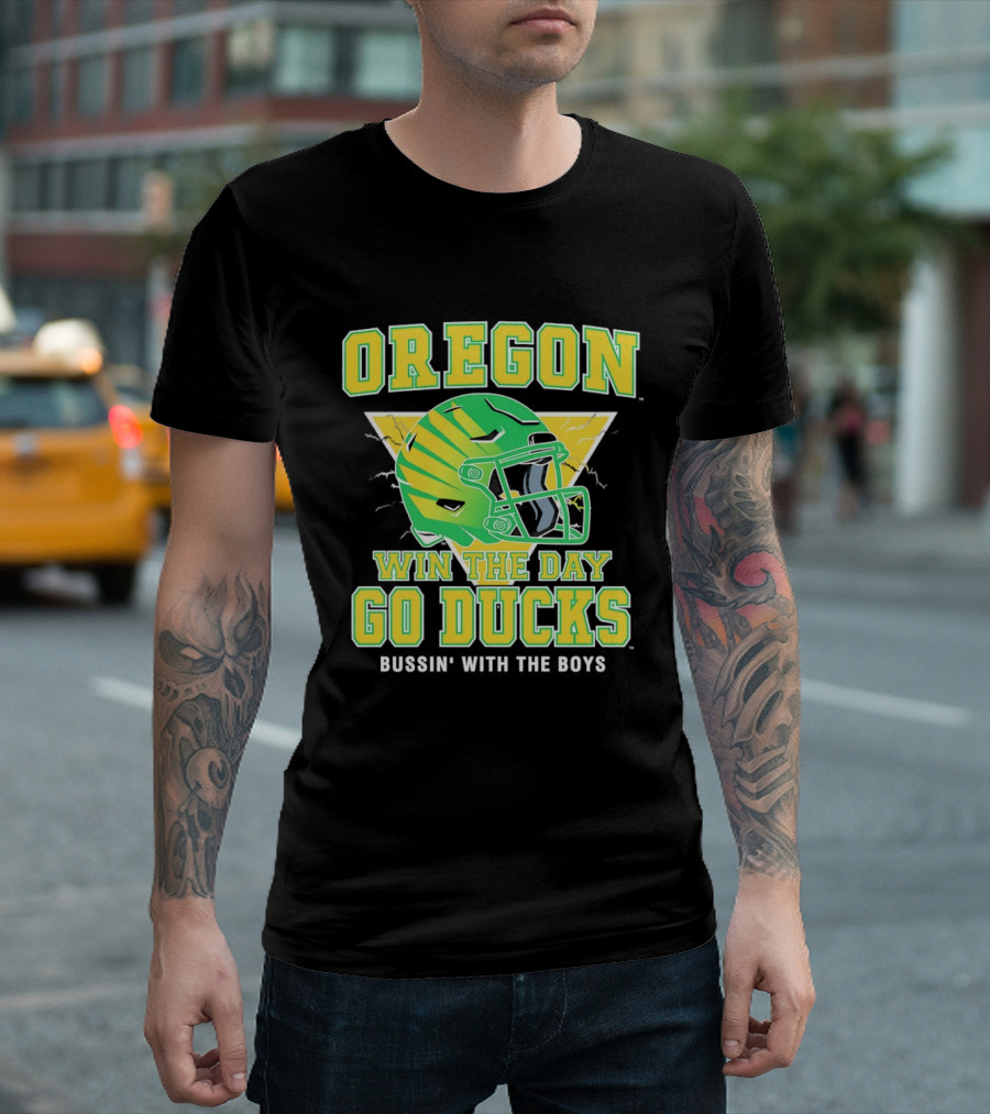Oregon Win The Day Go Ducks Bussin' With The Boys Football Helmet T-Shirt
