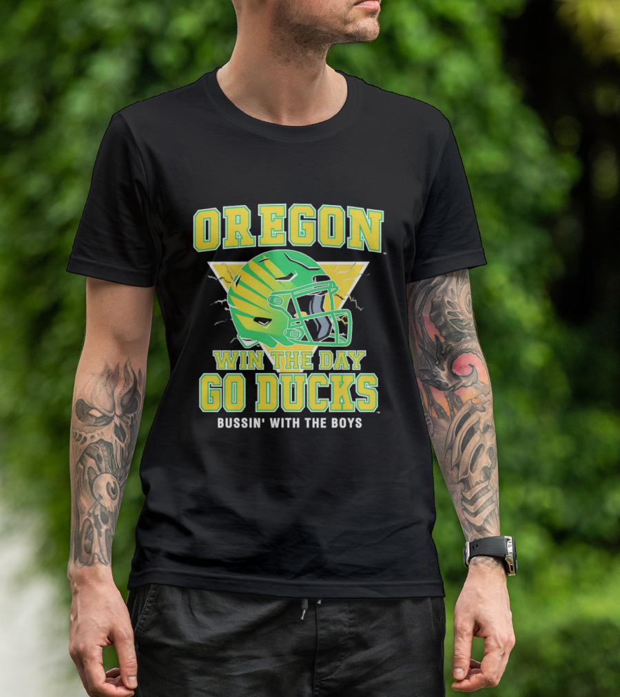 Oregon Win The Day Go Ducks Bussin' With The Boys Football Helmet T-Shirt