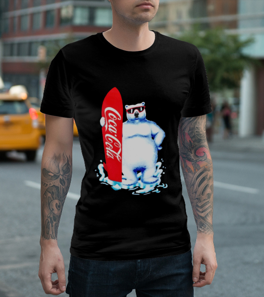 1995 Coca Cola Polar Bear Surfboard Sunglasses T-Shirt