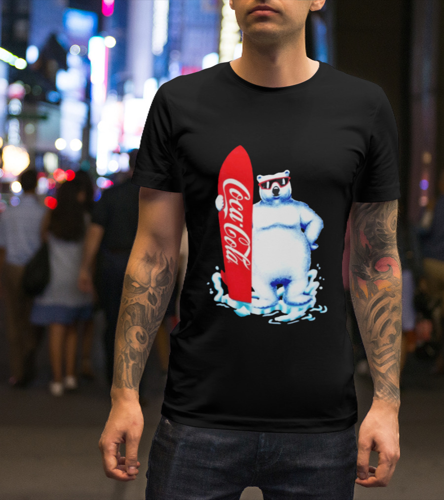 1995 Coca Cola Polar Bear Surfboard Sunglasses T-Shirt