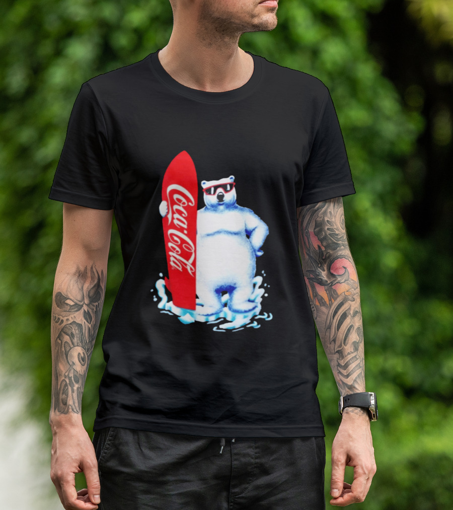1995 Coca Cola Polar Bear Surfboard Sunglasses T-Shirt
