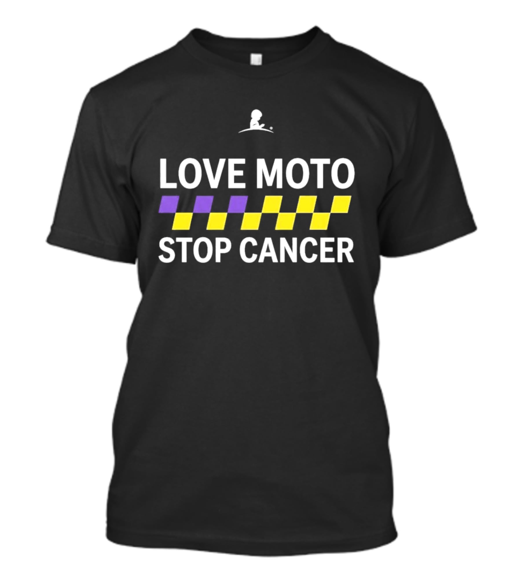 Love Moto Stop Cancer St. Jude Purple Yellow Checkered Racing T-Shirt