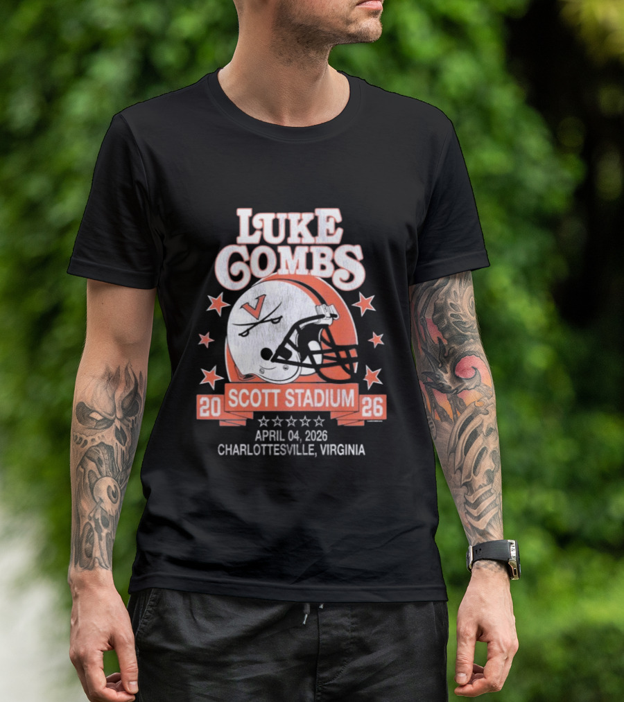 Luke Combs 2026 Scott Stadium Charlottesville Virginia April 04 Event With Helmet Stars T-Shirt