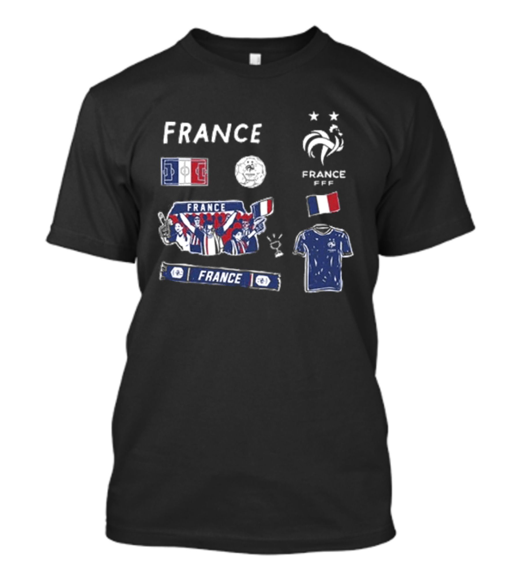 France National Team Youth Navy Cotton Pullover Soccer Fans Tricolor FFF Rooster Stars T-Shirt