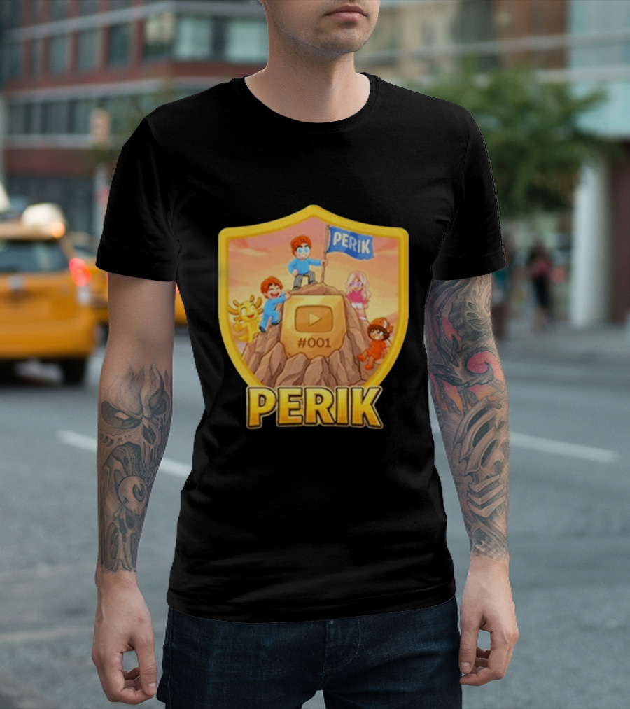 Perik 3 Års Black 001 Shield Badge YouTube Button Cartoon Characters T-Shirt