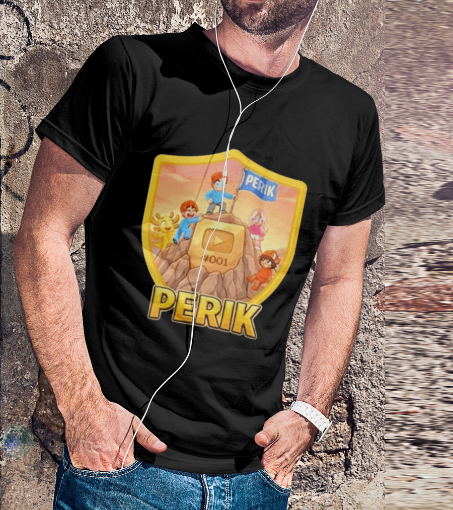 Perik 3 Års Black 001 Shield Badge YouTube Button Cartoon Characters T-Shirt