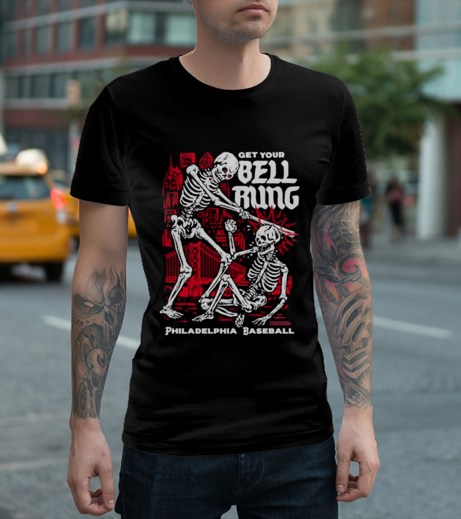 Get Your Bell Rung Philadelphia Baseball Skeleton T-Shirt