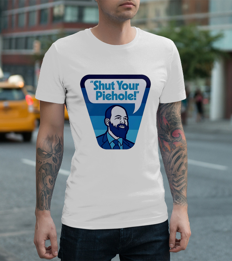 Shut Your Piehole Speech Bubble Blue Suit Beard T-Shirt