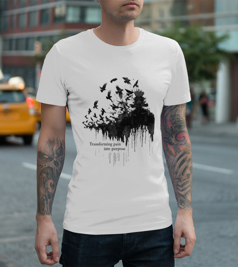 Transforming Pain Into Purpose Motivational Tree Art With Birds In Flight Symbolizing Growth And Healing T-Shirt